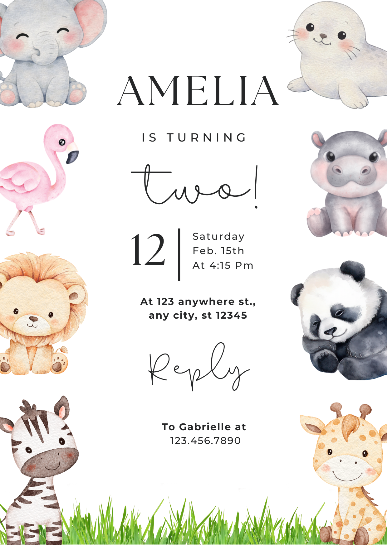 Personalised Animal Theme Birthday Invitation
