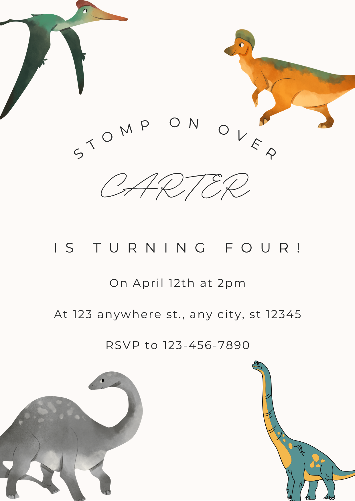 Personalised Children's Dinosaur Theme Invitation