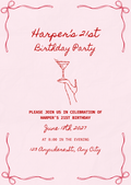 Pink and Red Bow Personalised Birthday Invitation
