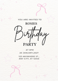 Pink Bow Minimalistic Personalised Birthday Invitation