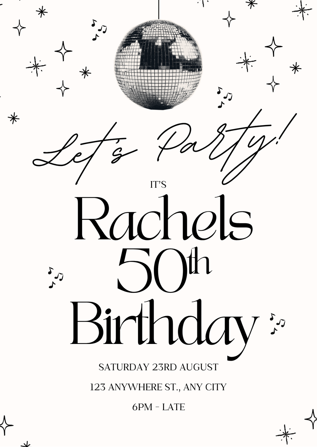 Disco Ball Themed Personalised Birthday Party Invitation