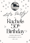 Disco Ball Themed Personalised Birthday Party Invitation