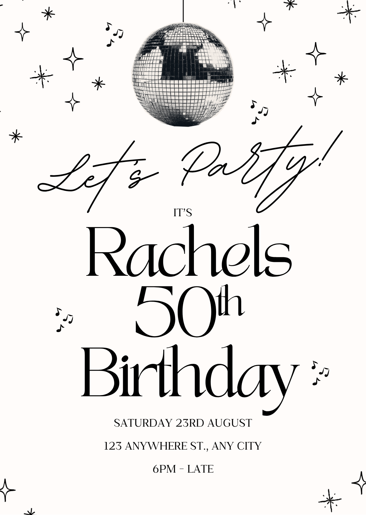 Disco Ball Themed Personalised Birthday Party Invitation