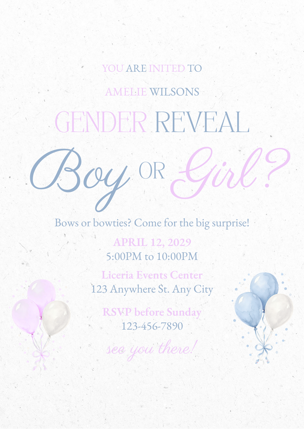 Personalised Gender Reveal Invitation